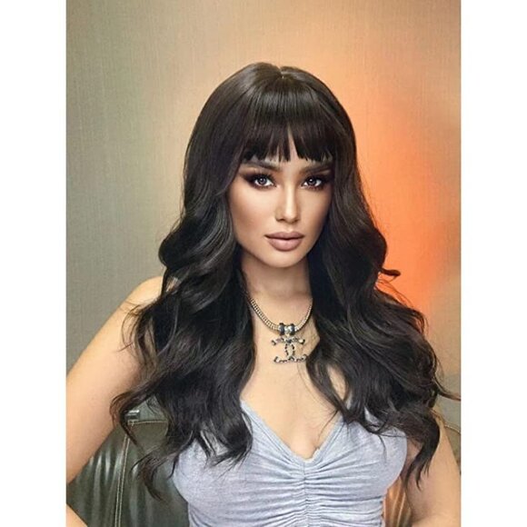 🆕BLACK Long Wavy Natural Looking Curly Wig Synthetic Middle Part Full Head NWT - Picture 2 of 7